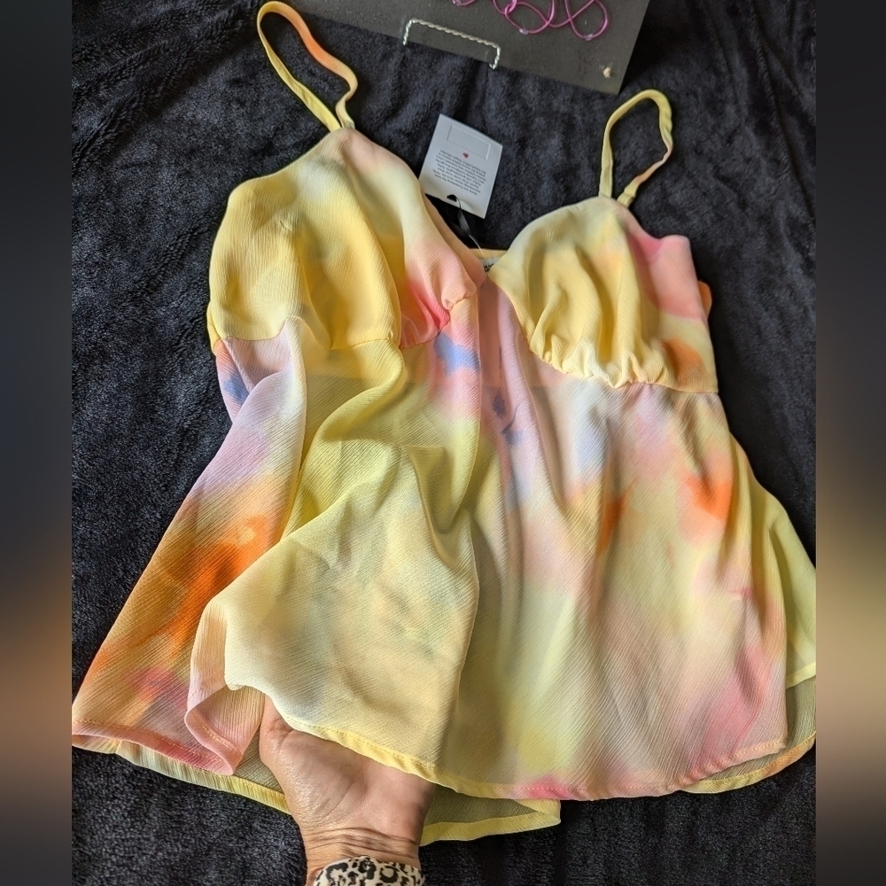 NWT Diane Von Furstenburg Yellow Tie Dye Tank XXL - Picture 2 of 6